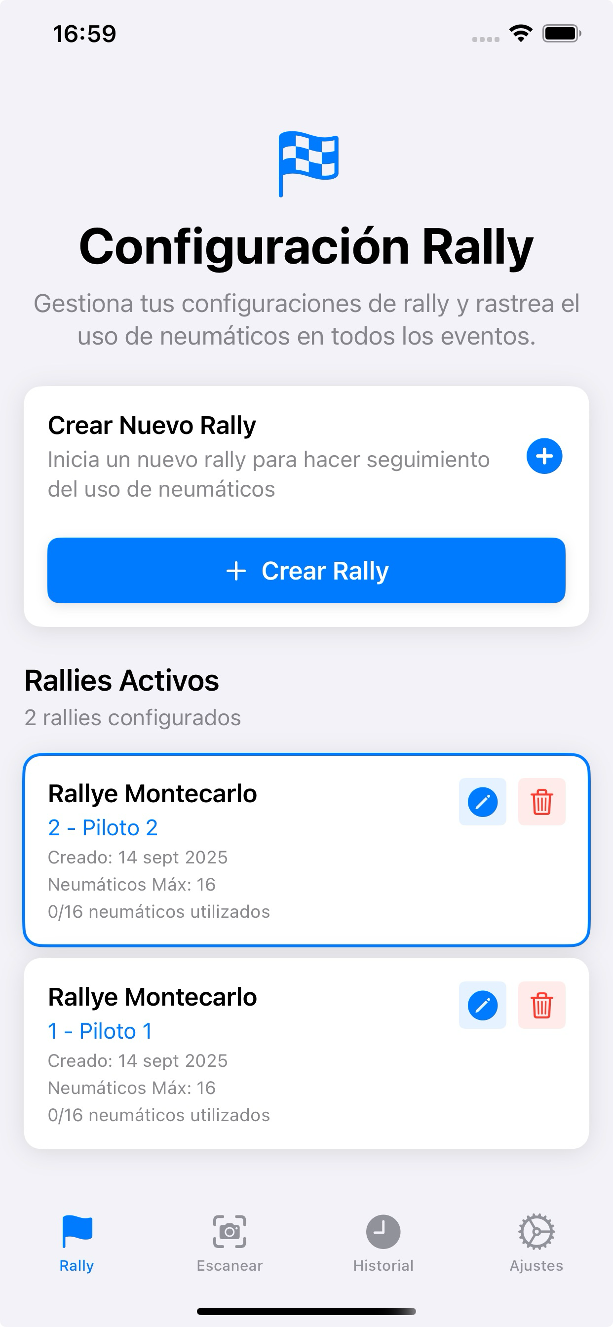 Rally Tyre Log App Screenshot
