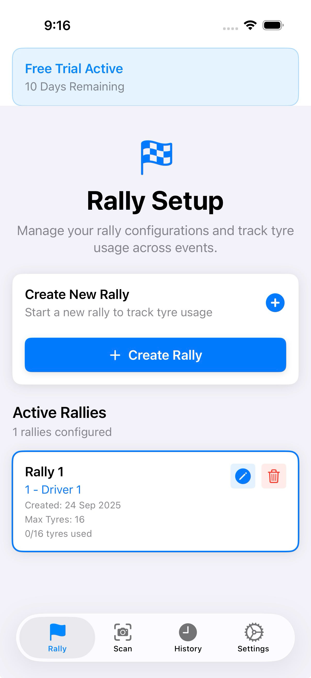 Rally System Menu User Manual - Rally Tyre Log