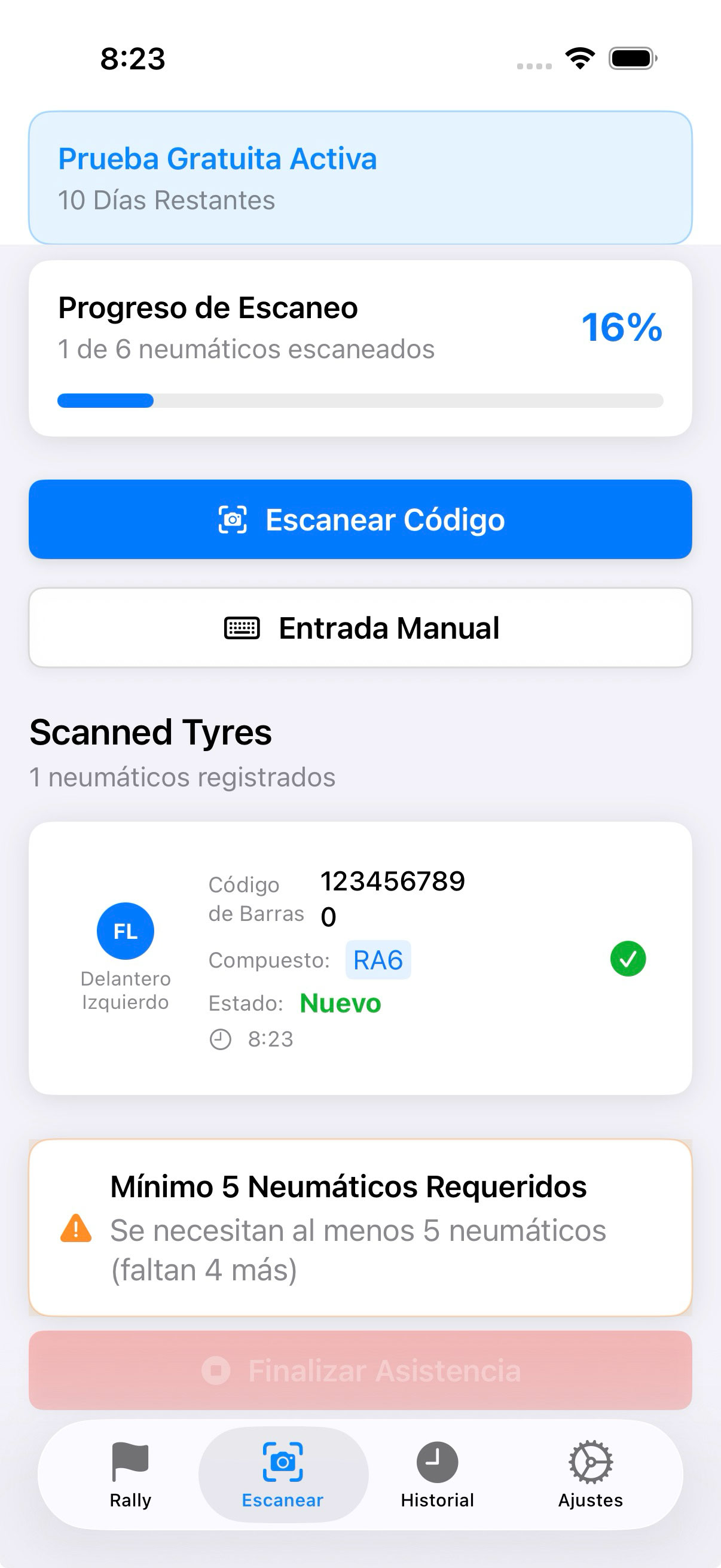 Continuar escaneando neumáticos