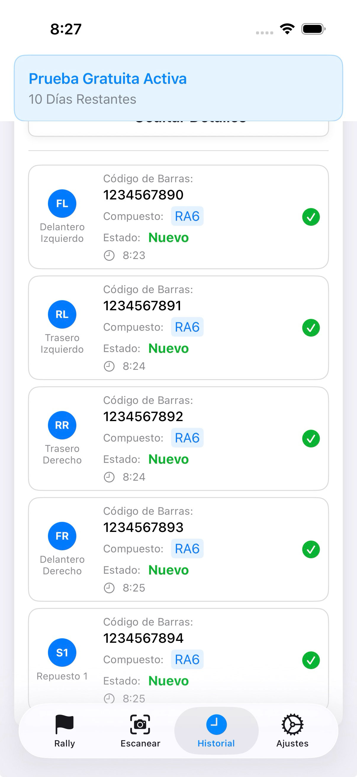 Detalles de códigos escaneados